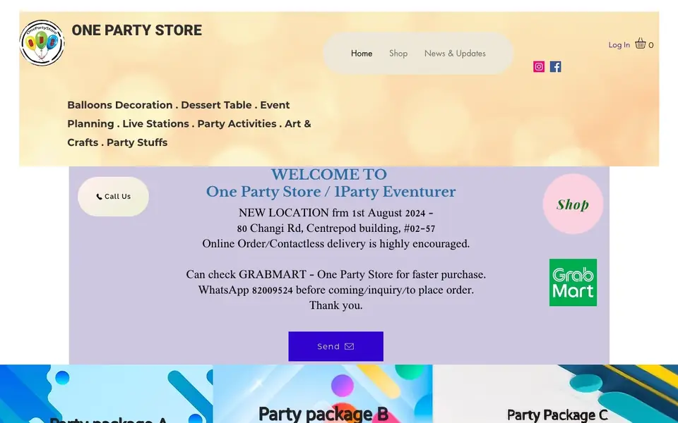 One Party Store website homepage, 4 Oct 2026