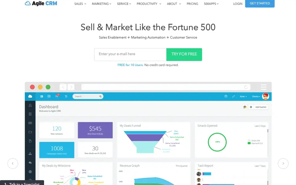 Agile CRM website homepage, 4 Oct 2026