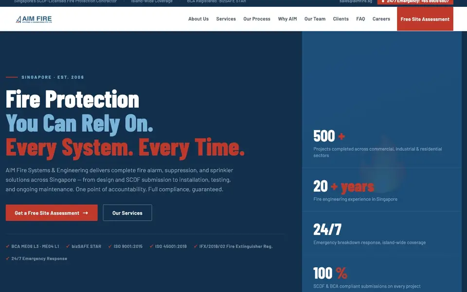AIM Fire Systems & Engineering website homepage, 4 Oct 2026