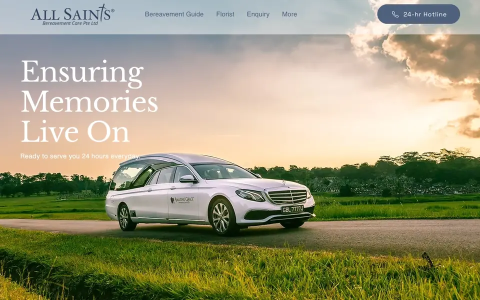 All Saints Bereavement Care Pte Ltd website homepage, 4 Oct 2026