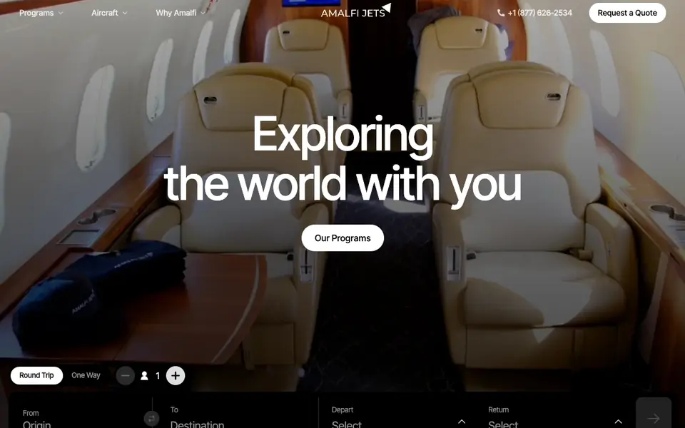 Amalfi Jets website homepage, 4 Oct 2026