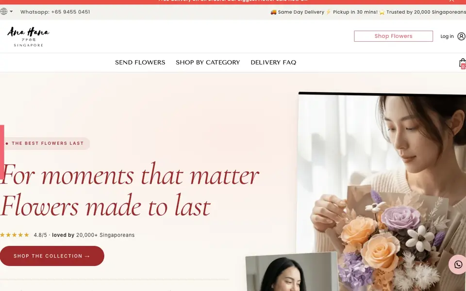 Ana Hana Flower website homepage, 4 Oct 2026