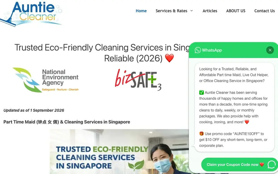 Auntie Cleaner (Singapore) Pte Ltd website homepage, 4 Oct 2026