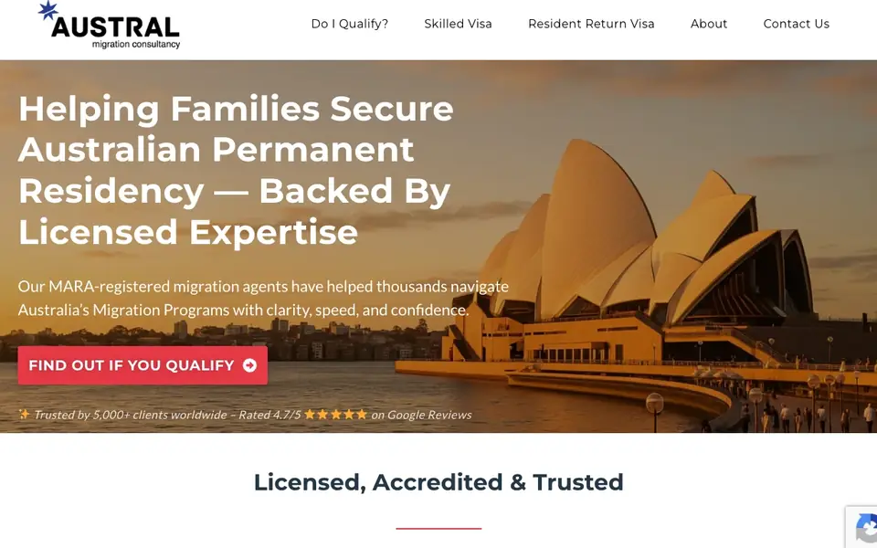 Austral Migration Consultancy website homepage, 4 Oct 2026