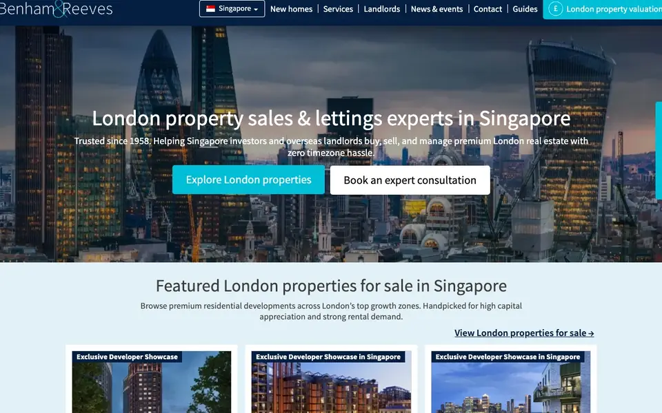 Benham and Reeves website homepage, 4 Oct 2026
