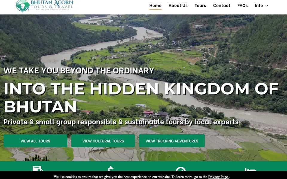 Bhutan Acorn Tours & Travel website homepage, 4 Oct 2026