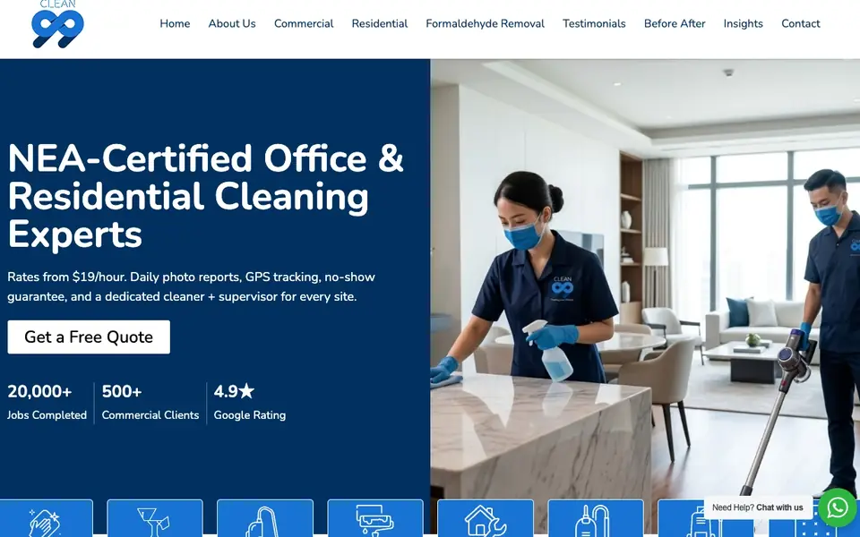 Clean99 Pte Ltd website homepage, 4 Oct 2026