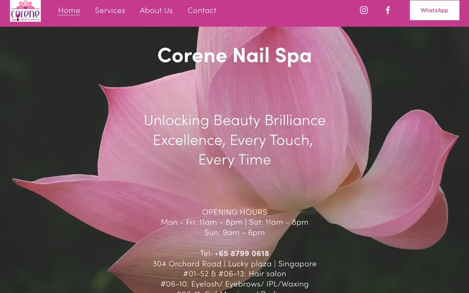 Corene Nail Spa website homepage, 4 Oct 2026