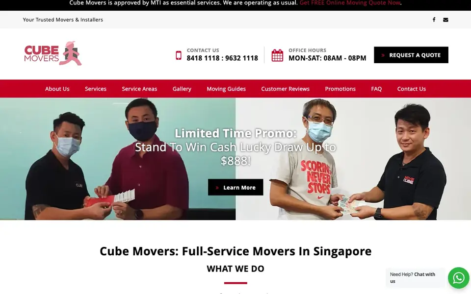 Cube Movers Pte Ltd website homepage, 4 Oct 2026