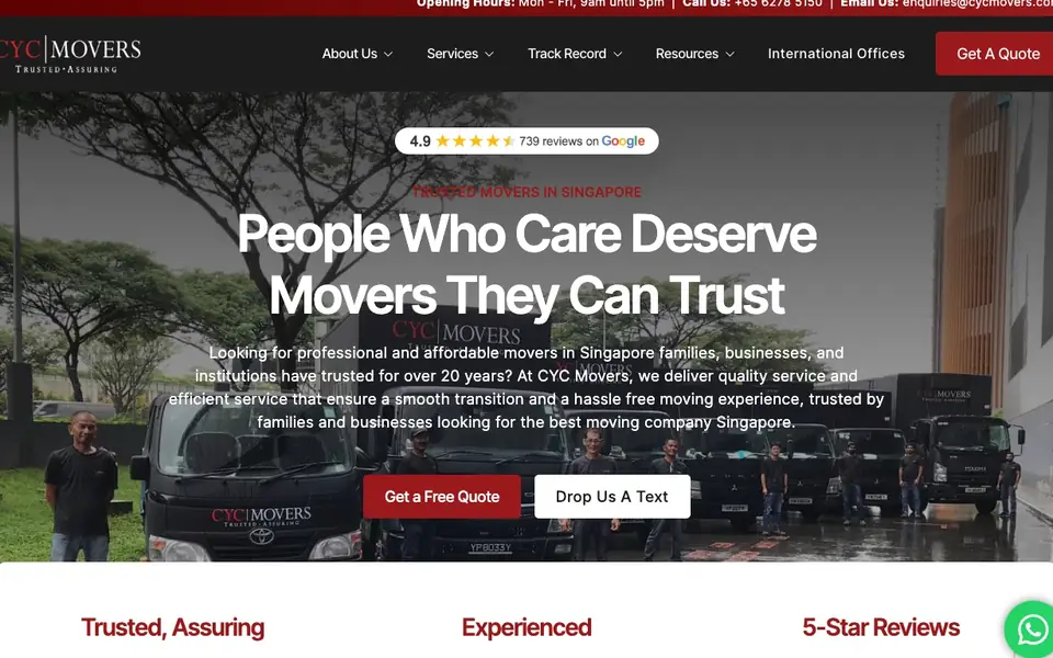 CYC Movers website homepage, 4 Oct 2026