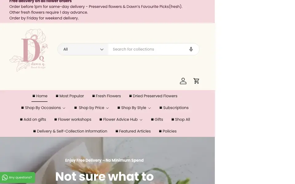 Dawn Q Floral Design website homepage, 4 Oct 2026