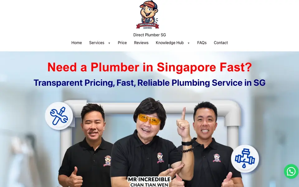 Direct Plumber SG website homepage, 4 Oct 2026