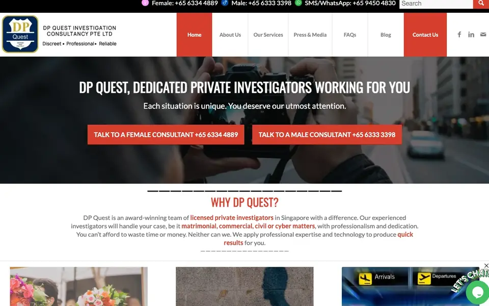 DP Quest Investigation Consultancy Pte Ltd website homepage, 4 Oct 2026