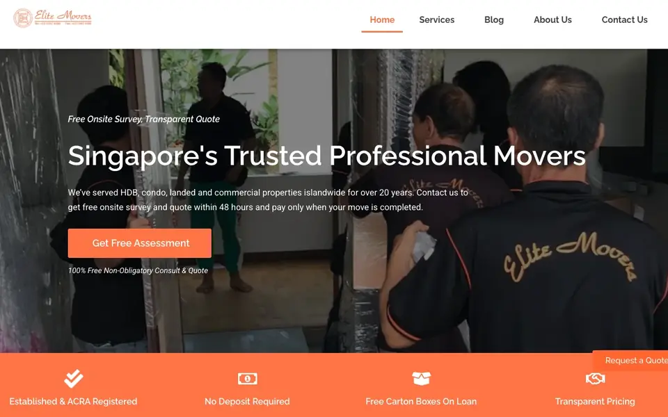 Elite Movers website homepage, 4 Oct 2026