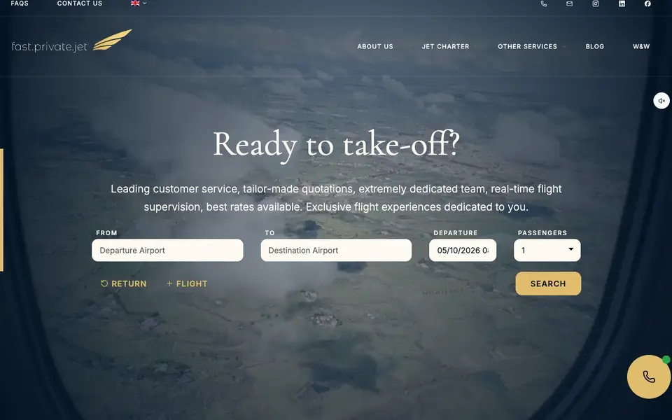 Fast Private Jet website homepage, 4 Oct 2026