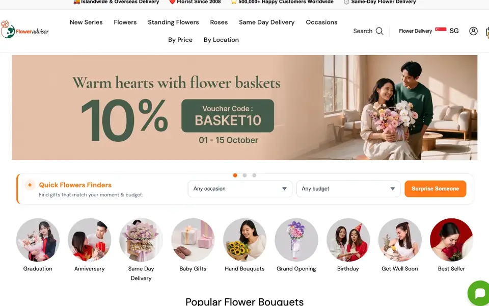 FlowerAdvisor SG website homepage, 4 Oct 2026