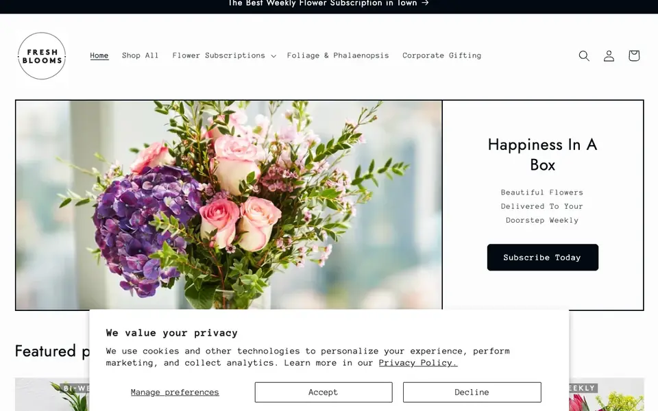 Fresh Blooms website homepage, 4 Oct 2026
