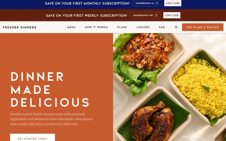 Fresher Dinners website homepage, 4 Oct 2026