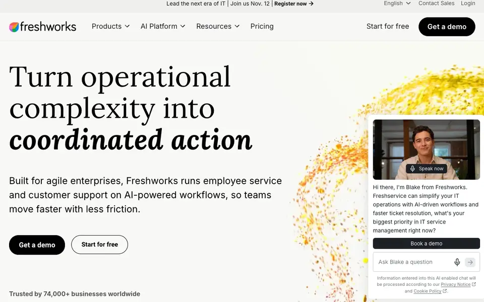 Freshworks website homepage, 4 Oct 2026