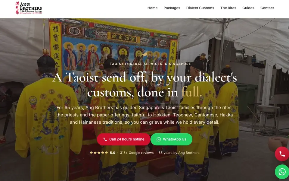 Ang Brothers Funeral Services website homepage, 4 Oct 2026