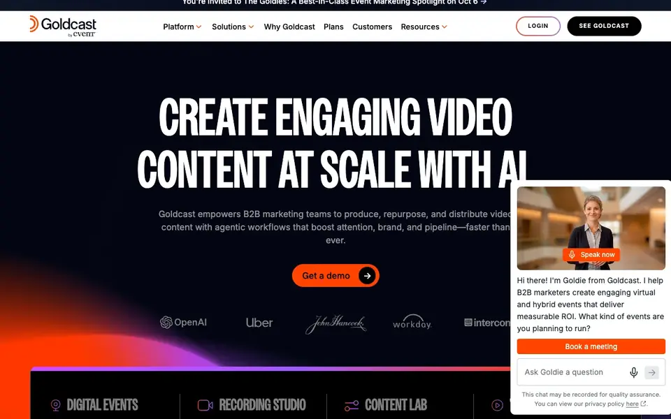 Goldcast website homepage, 4 Oct 2026