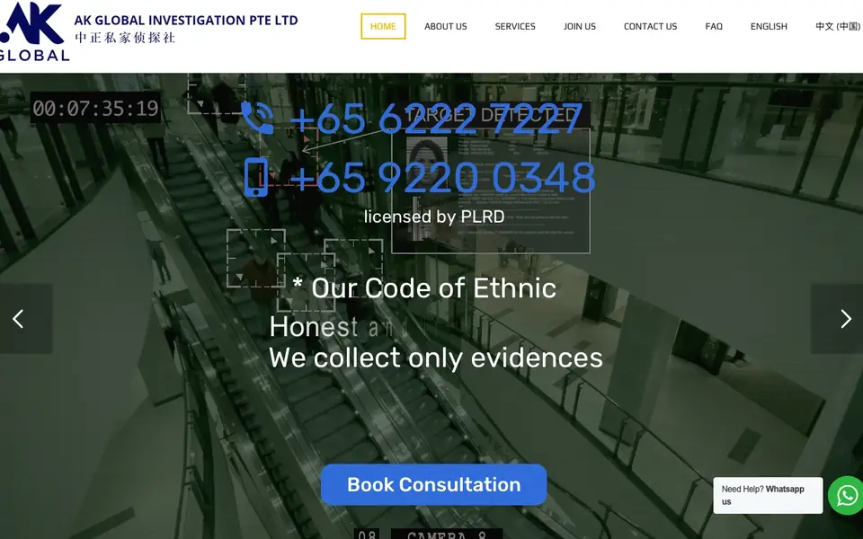 AK Global Investigation Pte Ltd website homepage, 4 Oct 2026