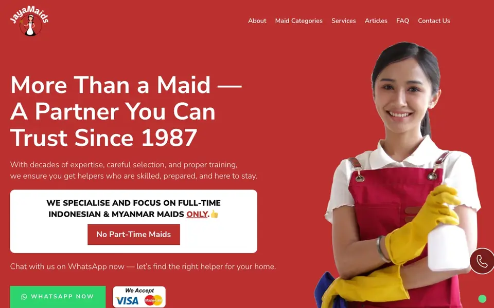 Jayamaids Best Maid Agency website homepage, 4 Oct 2026