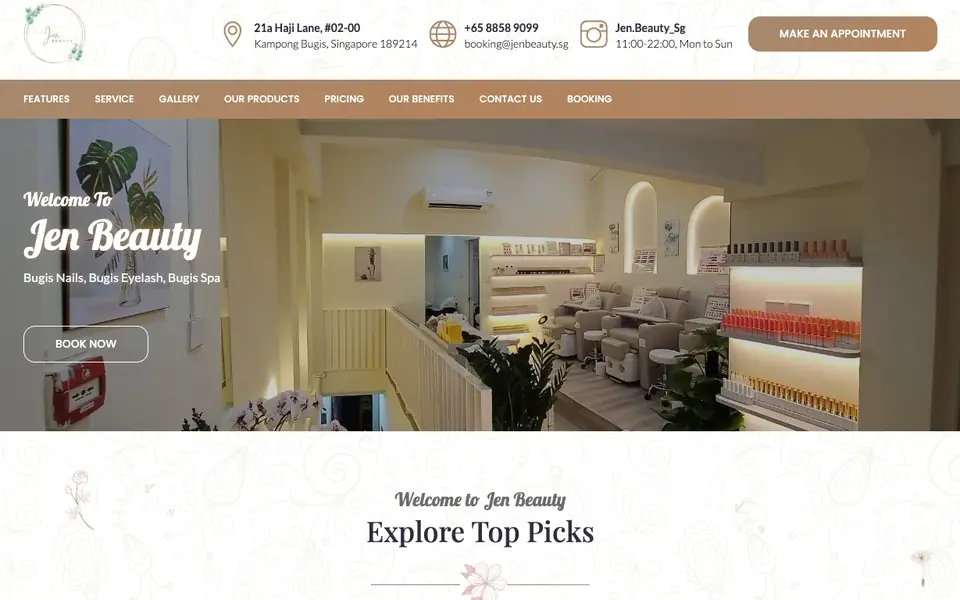 Jen Beauty website homepage, 4 Oct 2026