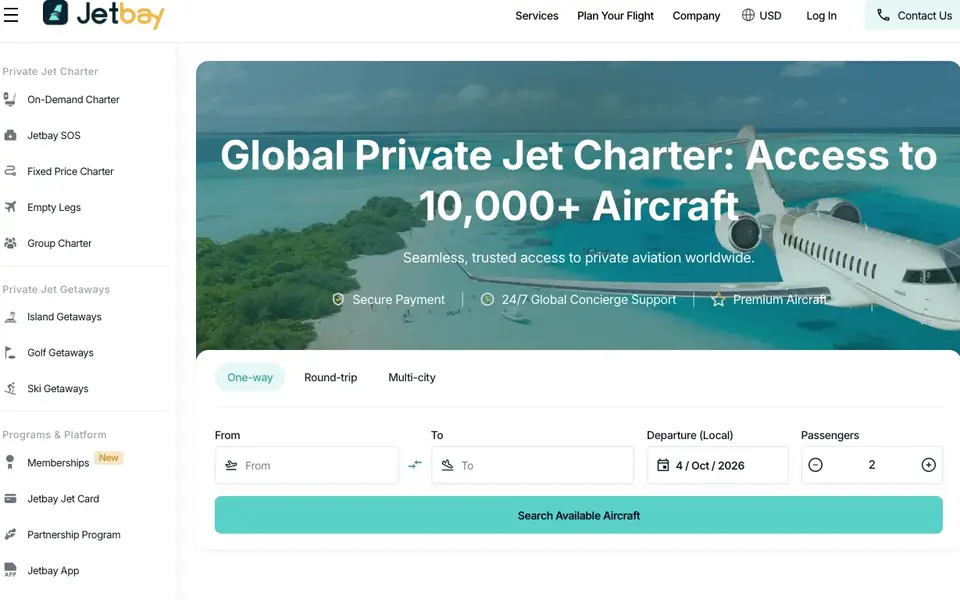 JETBAY website homepage, 4 Oct 2026