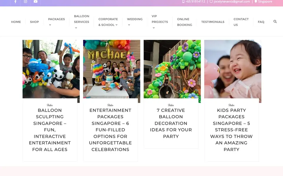 Jocelyn Balloons website homepage, 4 Oct 2026