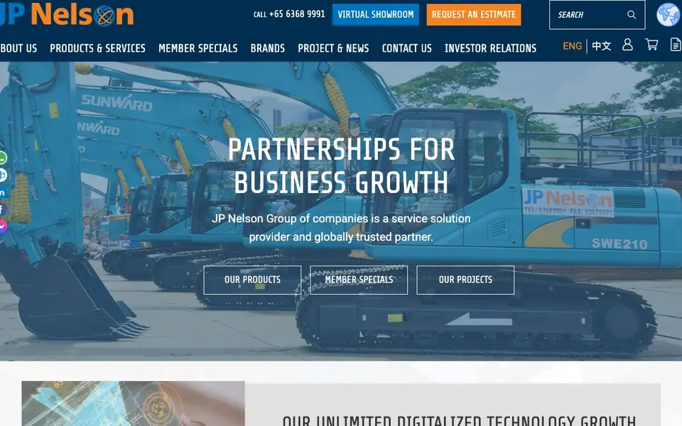 JP Nelson Equipment Pte Ltd website homepage, 4 Oct 2026