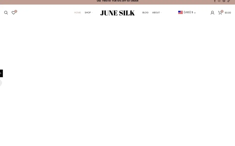 June Silk website homepage, 4 Oct 2026