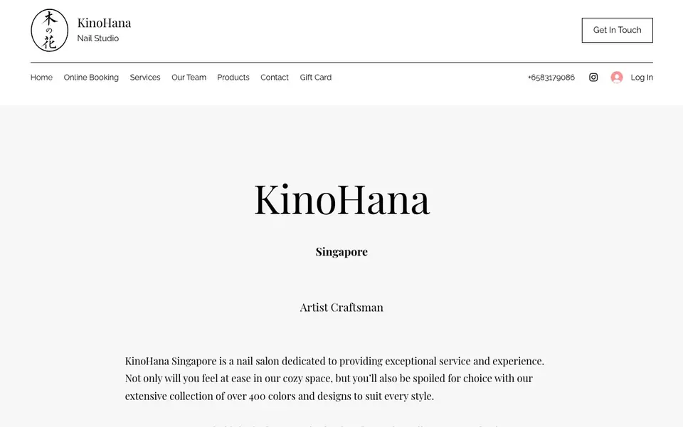 Kinohana Nail Studio website homepage, 4 Oct 2026