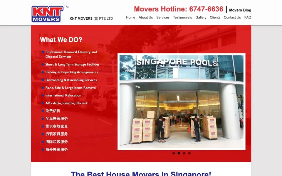 KNT Movers website homepage, 4 Oct 2026
