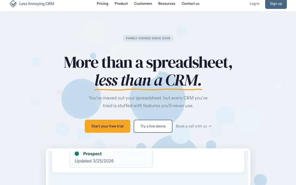 Less Annoying CRM website homepage, 4 Oct 2026