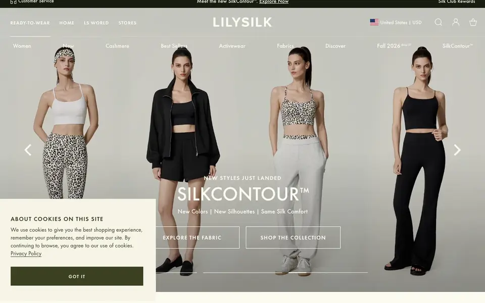 Lily Silk website homepage, 4 Oct 2026