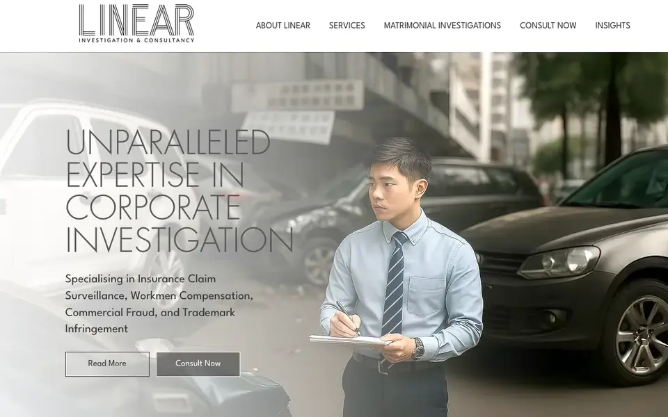 Linear Investigation & Consultancy website homepage, 4 Oct 2026