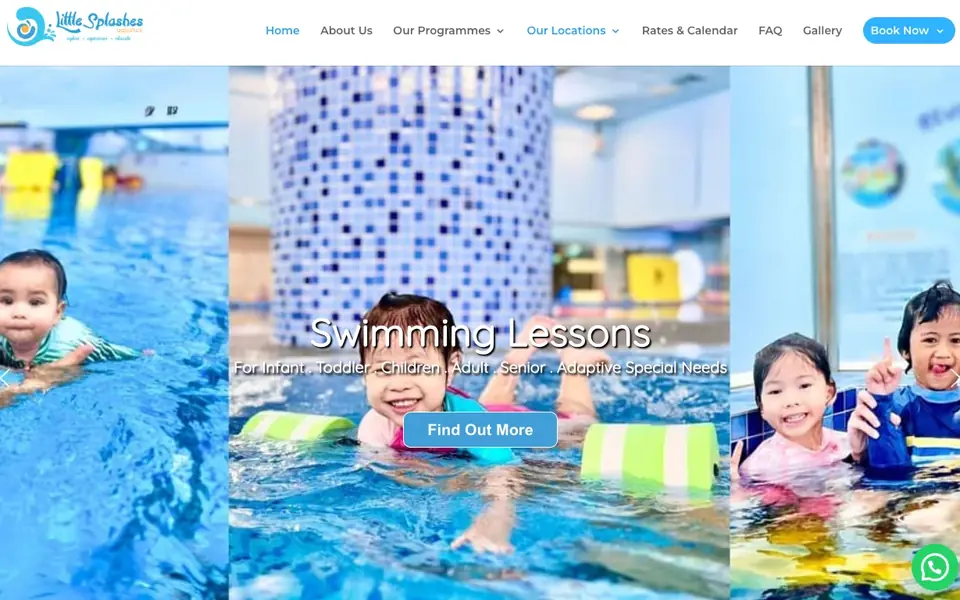 Little Splashes Aquatics website homepage, 4 Oct 2026