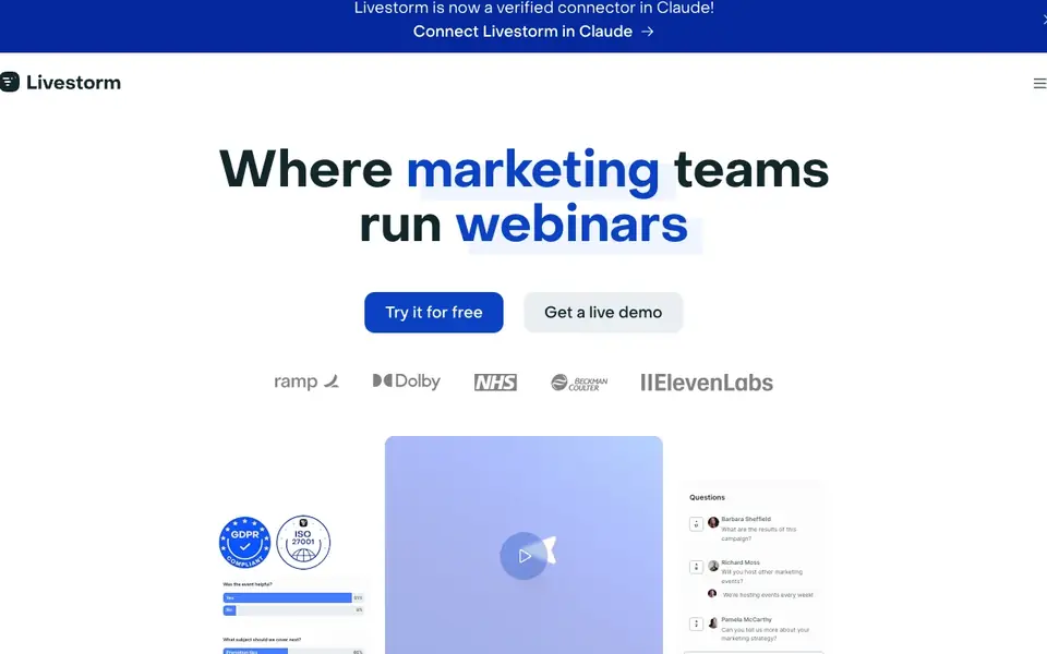 Livestorm website homepage, 4 Oct 2026