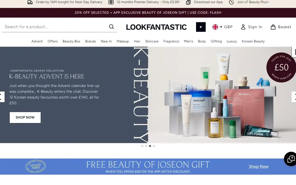 Lookfantastic website homepage, 4 Oct 2026