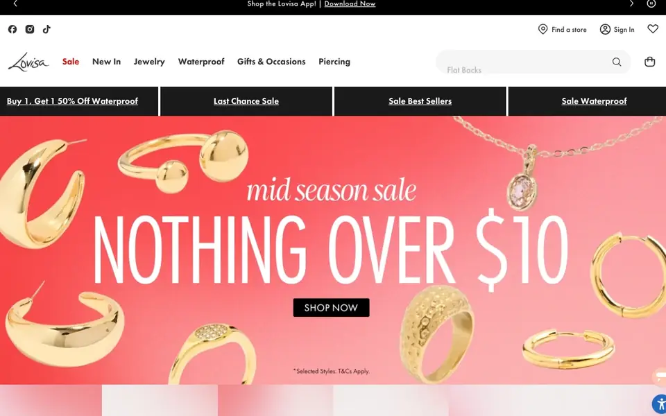 Lovisa website homepage, 4 Oct 2026