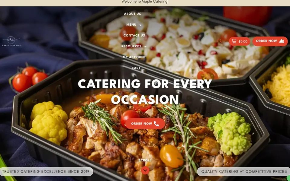 Maple Catering website homepage, 4 Oct 2026