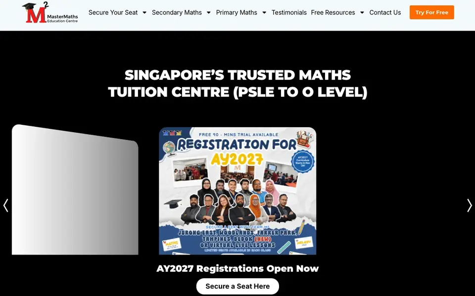 Master Maths Education Centre website homepage, 4 Oct 2026
