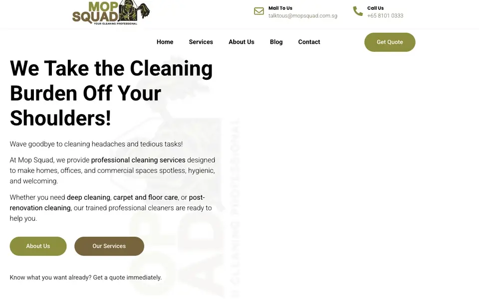 Mop Squad Pte Ltd website homepage, 4 Oct 2026