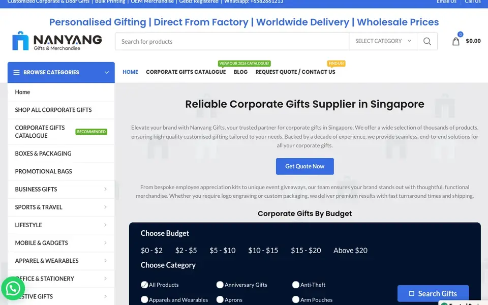 NanyangGifts website homepage, 4 Oct 2026