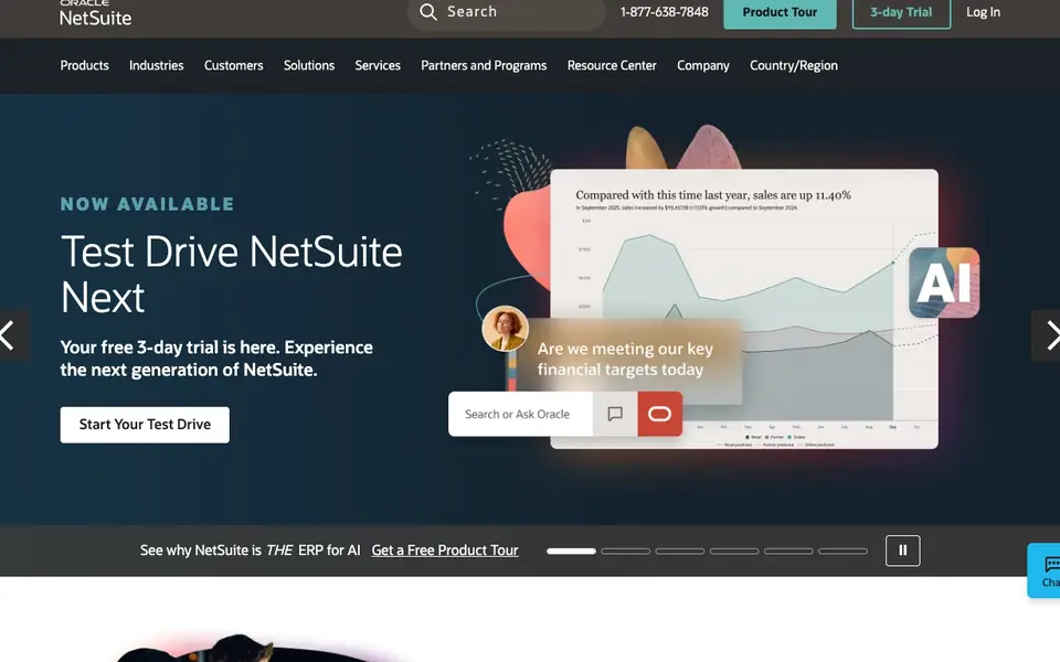 NetSuite website homepage, 4 Oct 2026