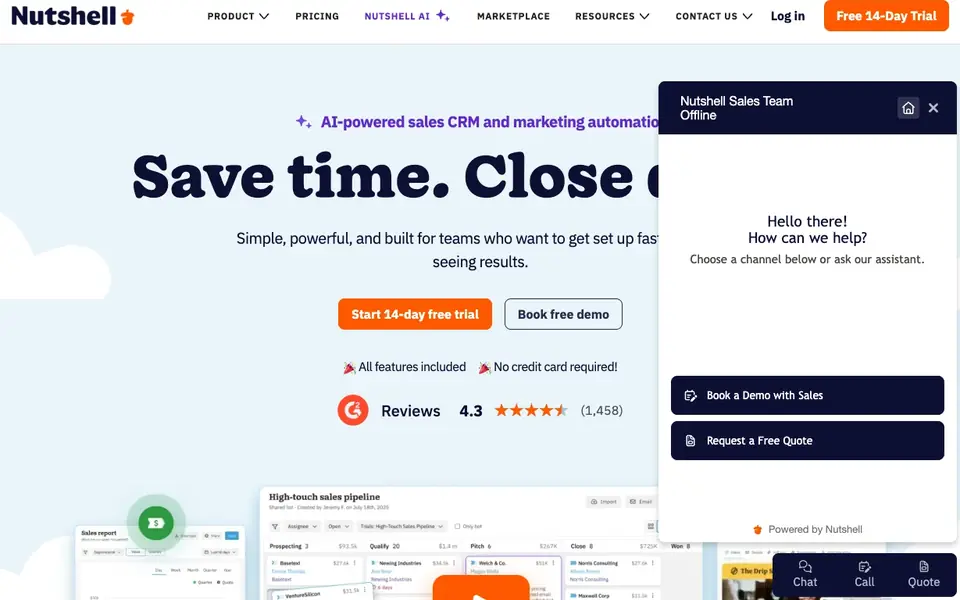 Nutshell website homepage, 4 Oct 2026