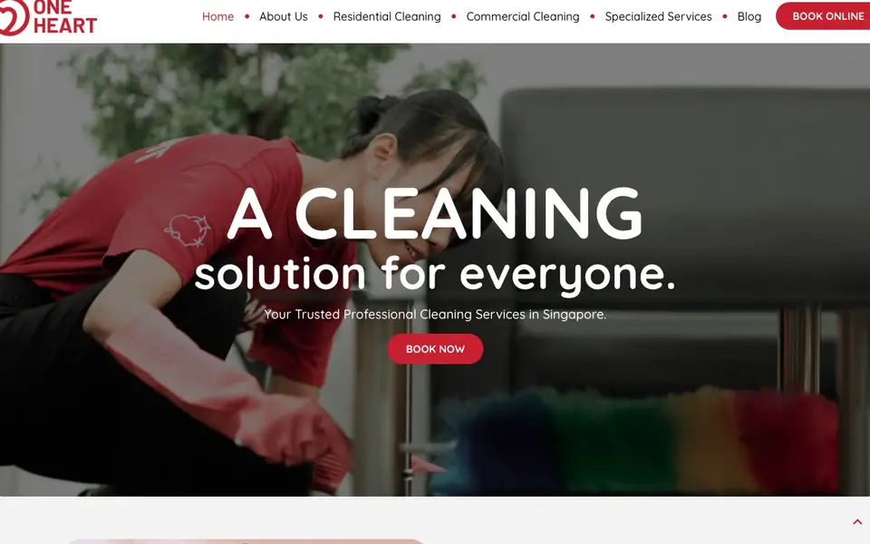 One Heart Cleaning website homepage, 4 Oct 2026