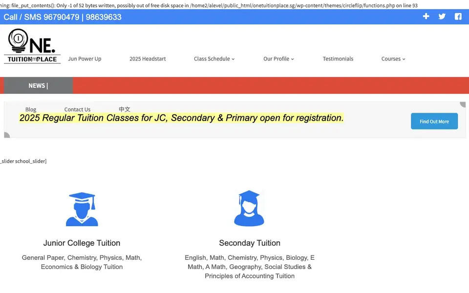 One.Tuition Place Pte Ltd website homepage, 4 Oct 2026