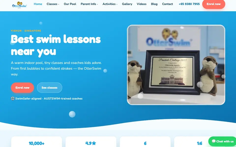 OtterSwim Aquatic Yishun website homepage, 4 Oct 2026